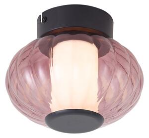 Plafonieră de design neagră 18cm cu sticlă violetă, inclusiv LED cu 3 trepte de reglare a intensității - Margherite