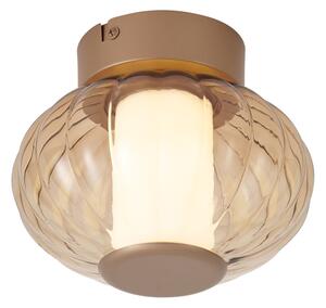 Margherite Designer Brass Ceiling Lamp, 18cm, with Amber Glass & Integrated 3-Step Dimmable LED