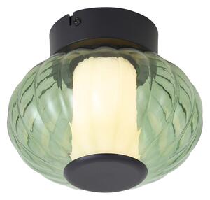 Plafonieră de design neagră 18cm cu sticlă verde, inclusiv LED reglabil în 3 trepte - Margherite
