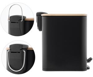 Erga Moby, coș de gunoi dreptunghiular 5l pentru picioare, închidere Soft-Close, negru mat-maro natural, ERG-YKA-CH.MOBY-5-BLK
