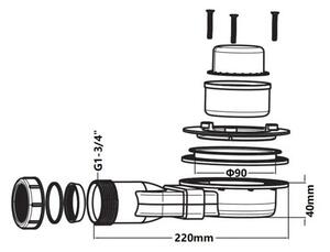 Erga Accesorii Erga, sifon mic pentru cadita de dus Hyper, Oldaf, Almac, diametru 90mm, G1 3/4", ERG-V06-SMC-S01-00