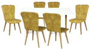 Set masă extensibilă Aris Alb cu 6 scaune Artur Galben