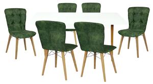 Set masă extensibilă Aris Alb cu 6 scaune Artur Verde