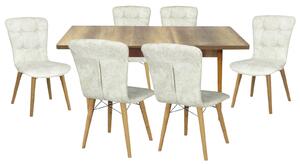 Set masă extensibilă Aris Nuc cu 6 scaune Artur Crem