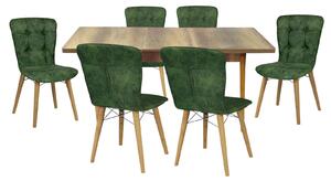 Set masă extensibilă Aris Nuc cu 6 scaune Artur Verde