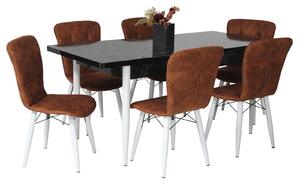 Set masă extensibilă Aris Negru Marmorat cu 6 scaune Artur Cărămiziu Picior Alb