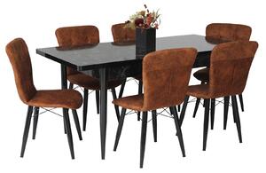 Set masă extensibilă Aris Negru Marmorat cu 6 scaune Artur Cărămiziu