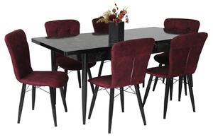Set masă extensibilă Aris Negru Marmorat cu 6 scaune Artur Bordo Picior Negru
