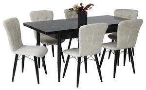 Set masă extensibilă Aris Negru Marmorat cu 6 scaune Artur Crem