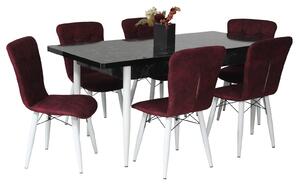 Set masă extensibilă Aris Negru Marmorat cu 6 scaune Artur Bordo Picior Alb