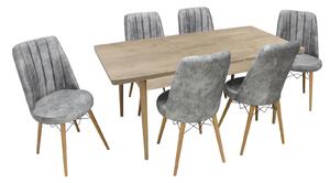 Set masă extensibilă Aris Stejar cu 6 scaune Apollo Gri Deschis Picior Nuc