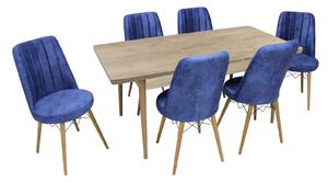 Set masă extensibilă Aris Stejar cu 6 scaune Apollo Albastru Picior Nuc