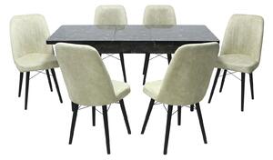 Set masă extensibilă Aris Negru Marmorat cu 6 scaune Atena Crem