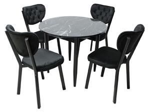 Set Masă Aris Rotundă Negru Marmorat cu 4 Scaune Olymp