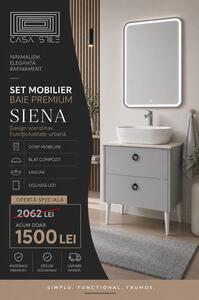 Mobilier Siena BC2451 60 cm, gri prafuit, oglinda cu LED, lavoar ceramic, blat compozit inclus, MDF total