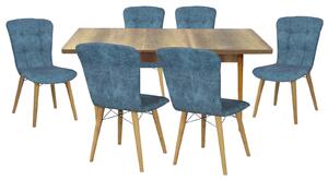 Set masă extensibilă Aris Nuc cu 6 scaune Artur Bleu