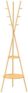 HOMCOM Cuier freestanding cu 9 cârlige și 2 polițe pentru intrare, lemn natural | Aosom Romania