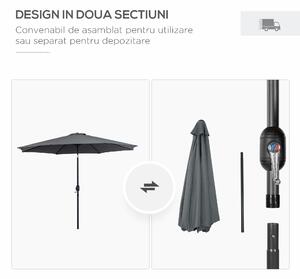 Outsunny Umbrela de Gradina Φ300cm cu Manivela, Gri Inchis | Aosom Ro