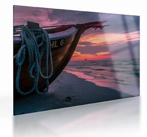 Tablou pe sticlă -Barcă la mal (70x50 cm)