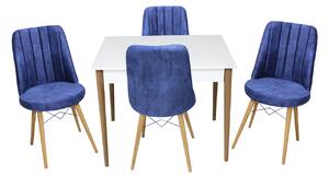 Set masă fixă Deco Albă cu 4 scaune Apollo Albastru