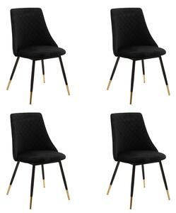 Set 4 Scaune Bucatarie/Dining Grysell Catifea Neagru Picioare Negre-Auriu