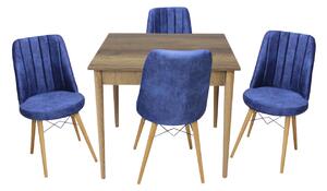 Set masă fixă Deco Nuc cu 4 scaune Apollo Albastru