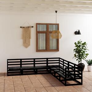 Set mobilier de grădină, 7 piese, negru, lemn masiv de pin