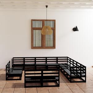 Set mobilier de grădină, 13 piese, negru, lemn masiv pin