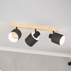 EGLO Spot de plafon Batallas, lungime 48 cm, negru/lemn, 3 lumini., reglabil, Lemn, Camera de zi / sufragerie, Lemn, Modern