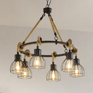 EGLO Rampside lampă suspendată cu 6 abajururi tip cușcă, reglabil, Negru, Camera de zi / sufragerie, Metal, Casă de țară / Rustic