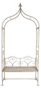 Arcada decorativa de gradina cu banca, alb, din metal, aspect vintage