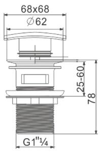 Mexen Pătrat de scurgere lavoar închidebil Mexen, ClickClack, dop mare, cu preaplin, negru mat, 79926-70