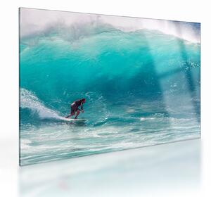 Tablou pe sticlă - Surfer în valuri (70x50 cm)