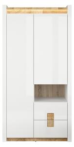 Dulap ALAMEDA, alb/stejar, PAL, cu 2 usi si 4 sertare, 102x60x201 cm