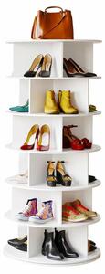 Raft rotativ pentru pantofi, 6 nivele, alb – Design modern din lemn și plastic