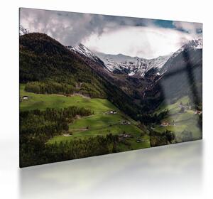 Tablou pe sticlă - Valea la poalele munților (70x50 cm)