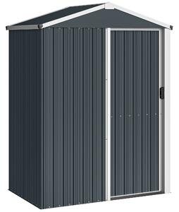 Outsunny Magazie de Grădină 1,1m² din Oțel Galvanizat, Magazie de Grădină cu Ușă Glisantă Blocabilă, Acoperiș Înclinat, Mănuși, Magazie pentru Unelte, 136x87x179 cm, Gri Închis | Aosom Romania