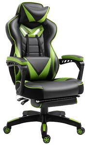 Vinsetto Scaun gaming ergonomic cu suport picioare, cap și lombar, fotoliu de birou confortabil, înălțime reglabilă, negru/verde | Aosom Romania