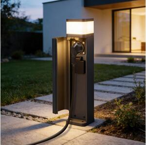 Brilagi PILLAR – lampă de exterior cu 2 prize SCHUKO, 1xG9/11W/230V, IP44, antracit