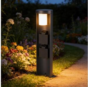 Brilagi PILLAR - Lampă de exterior cu 2 prize SCHUKO, 1xG9/11W/230V, IP44, antracit