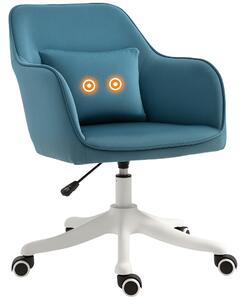 HOMCOM Scaun de birou din catifea fauteuil bureau masant, cu pernă lombară integrată, înălțime reglabilă, pivotant la 360°, albastru | Aosom Romania
