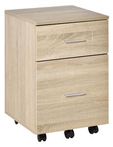 Vinsetto Sertar de birou sertar de depozitare mobil 2 sertare 5 roți din placaj de particule 39,5 x 39 x 58,5 cm stejar | Aosom Romania