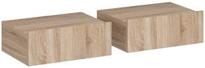 HOMCOM Set de 2 Noptiere Suspendate cu Sertar, Pereche de Noptiere Moderne din Lemn, Mese Laterale pentru Canapea, Living și Dormitor, 40x30x15 cm, Stejar | Aosom Romania