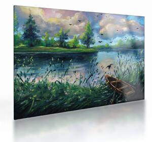 Tablou- Pictură în ulei, seară de vară lângă lac (70x50 cm)