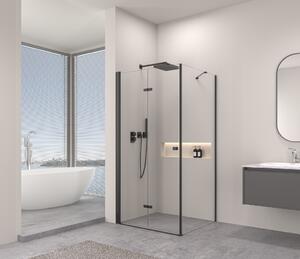 Erga Berlin, cabină de duș cu ușă rabatabilă 100 (uşă) x 90 (perete) x 195 cm, sticlă transparentă de 6 mm, profil negru, ERG-V02-BERLIN-D100G090-CL-BK
