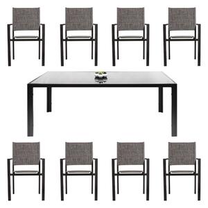 Set Terasa Luxembourg, masa neagra cu geam securizat si 8 scaune