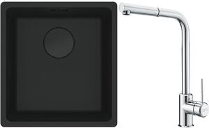 Franke Maris MRG 110-37 zlewozmywak 40x37 cm Fragranit + czarny mat z baterią kuchenną Sirius Side chrom (1250697760, 1150668280)