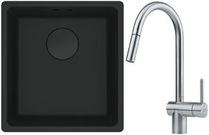 Franke Maris MRG 110-37 zlewozmywak 40x37 cm Fragranit + czarny mat z baterią kuchenną Leda Neo stal szlachetna (1250697760, 1150590047)