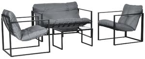 Outsunny Set Mobilier de Exterior cu Măsuță din Sticlă, Canapea, 2 Fotolii și Perne, Gri | Aosom Romania