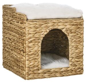 PawHut Cusătură pentru pisici 2 nivele cu 2 perne, 37,5 x 37,5 x 41,5 cm, maro crem | Aosom Romania